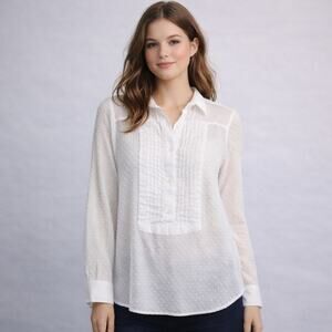 J.Crew White Swiss Dot Sheer Button Front Blouse Size 8